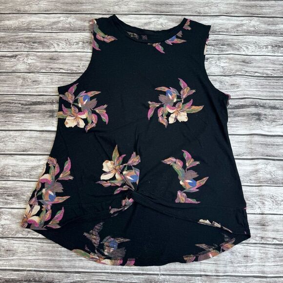 ANA A New Day Women's Twist Front Black Multicolor Floral Tank Top M Med Medium - Picture 12 of 12